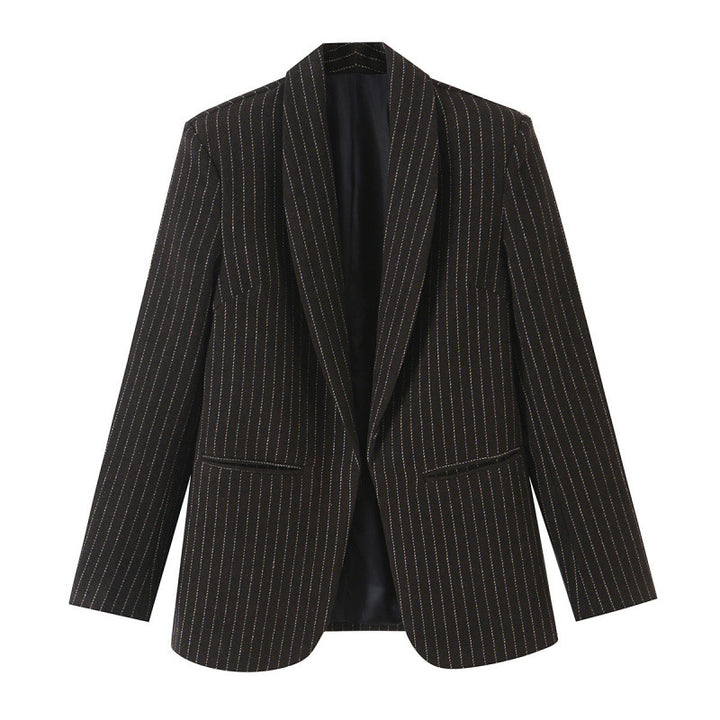 Damen Nadelstreifen-Blazer mit Schalkragen und leicht taillierter Silhouette Drune