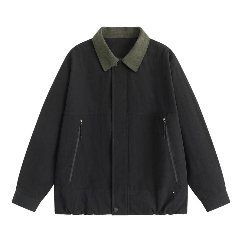 Herren Leichte Harrington-Übergangsjacke mit Cordkragen, verdeckter Druckknopfleiste & Reißverschlusstaschen Drune