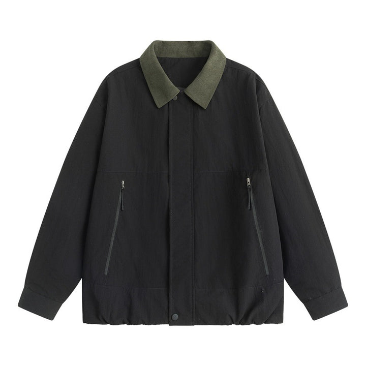 Herren Leichte Harrington-Übergangsjacke mit Cordkragen, verdeckter Druckknopfleiste & Reißverschlusstaschen Drune