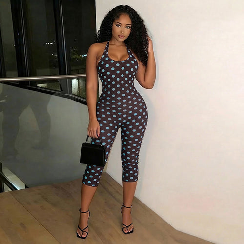 Damen Sportanzug mit Polka-Dots und tiefem V-Ausschnitt Drune