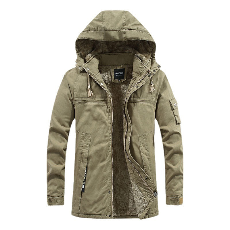 Herren Outdoor-Canvasparka mit abgenähter Kapuze, wärmender Teddyfleece-Innenlage und verdecktem Zweiwege-Reißverschluss Drune