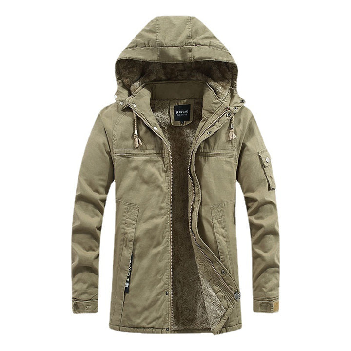 Herren Outdoor-Canvasparka mit abgenähter Kapuze, wärmender Teddyfleece-Innenlage und verdecktem Zweiwege-Reißverschluss Drune
