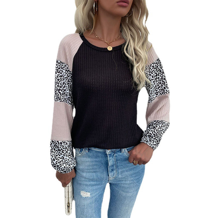 Damen Lässiges Waffelstrick-Shirt mit Raglanärmeln, Colorblock und Leo‑Einsätzen Drune
