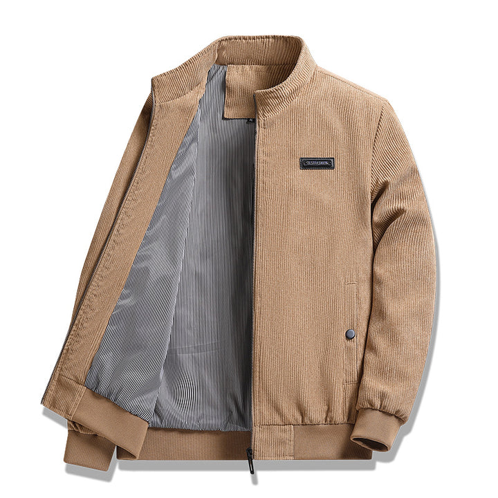 Herren nan feiner Cordblouson mit Stehkragen, gestreiftem Innenfutter und verdeckten Druckknopftaschen Drune