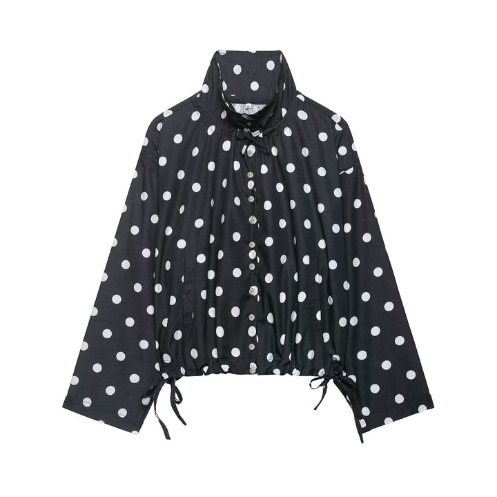 Damen Leichte Oversize-Polka-Dot Windjacke mit Stehkragen, Knopfleiste und Kordelzug Drune