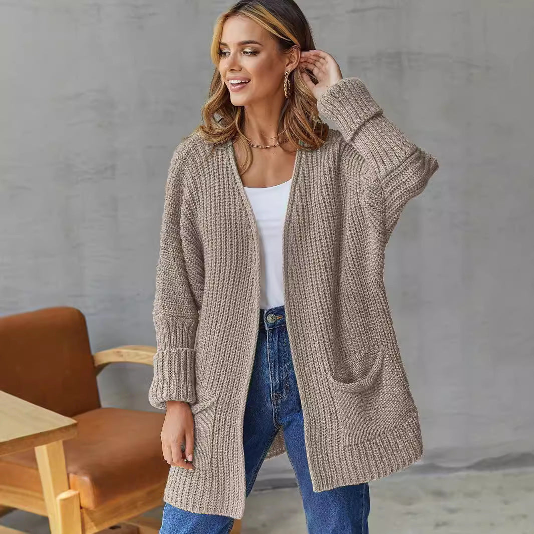 Damen Strickjacke mit offenen Front und großen Taschen Drune