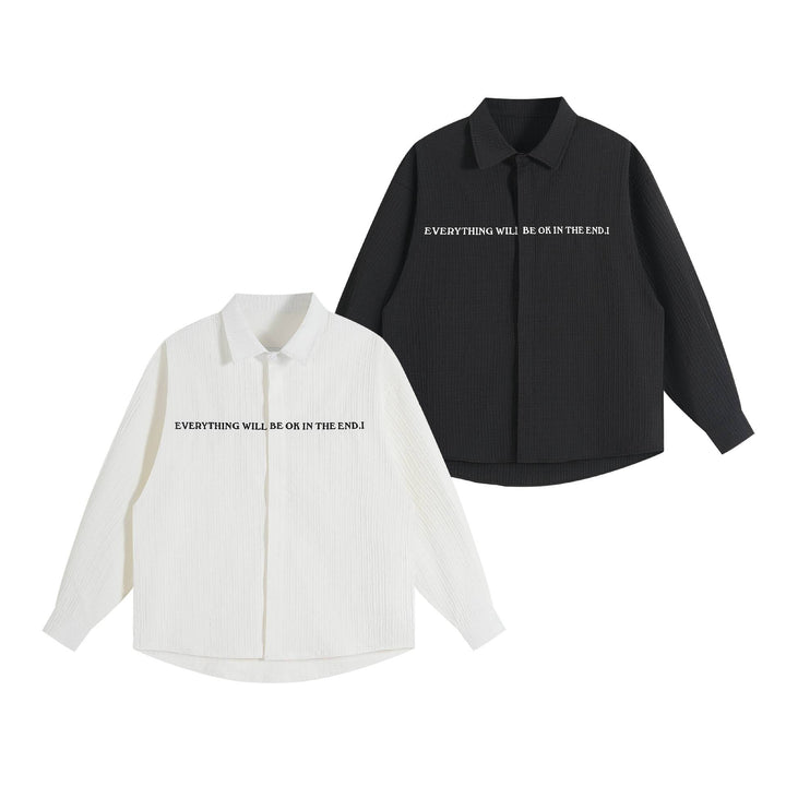 Unisex Oversize Textur-Hemdjacke mit verdeckter Knopfleiste und Statement-Stickerei Drune