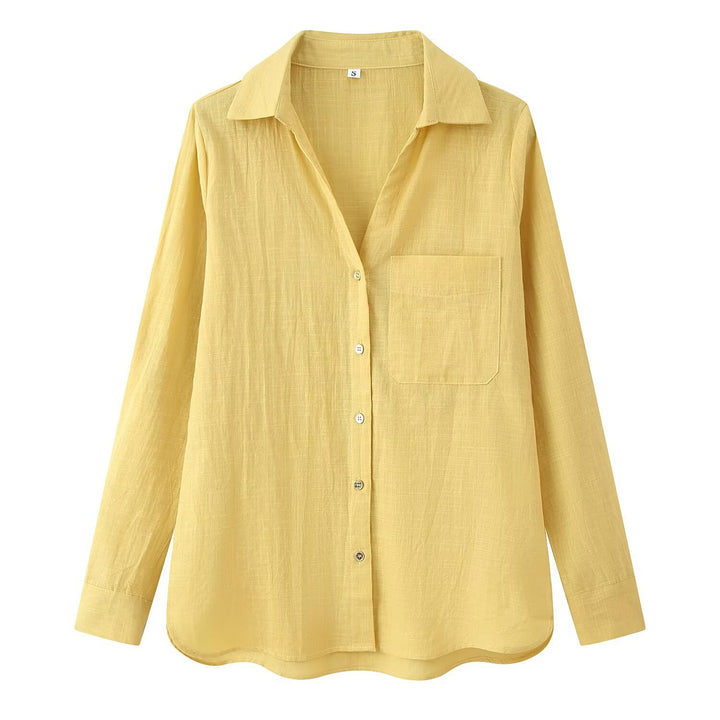 Damen Leichte Oversize-Leinenbluse mit Brusttasche und Hemdkragen Drune