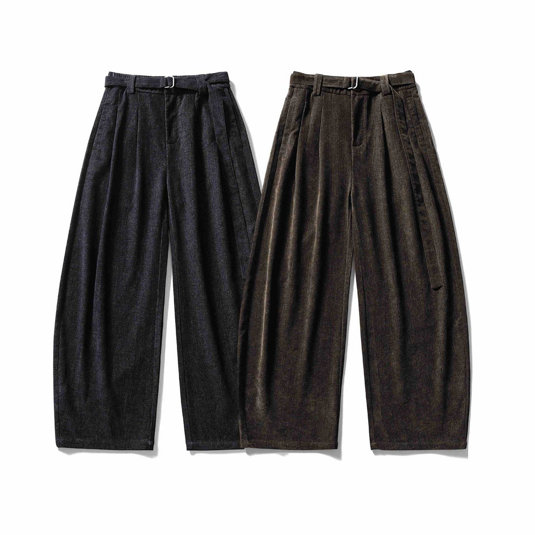 Damen Weite Hochtaillierte Bundfaltenhose mit Gürtel Drune