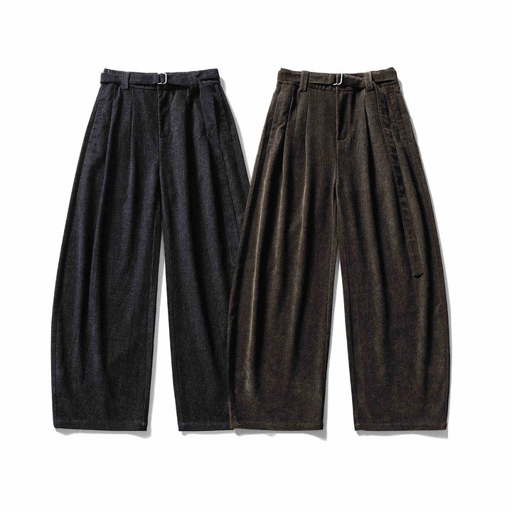Damen Weite Hochtaillierte Bundfaltenhose mit Gürtel Drune