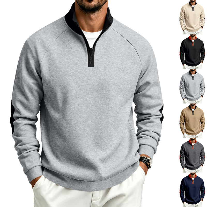 Herren Halbzip-Pullover mit Stehkragen und Ellbogen-Patches Drune