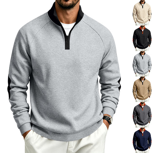 Herren Halbzip-Pullover mit Stehkragen und Ellbogen-Patches Drune