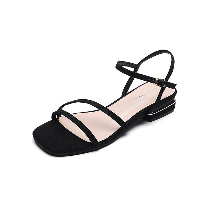 Damen Elegante Fußbett-Sandalen mit dünnen Riemen und modischem Blockabsatz Drune