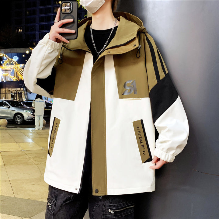 Herren Oversize-Windbreaker mit Kapuze, sportlichem Frontprint und Kontrastpanelen Drune