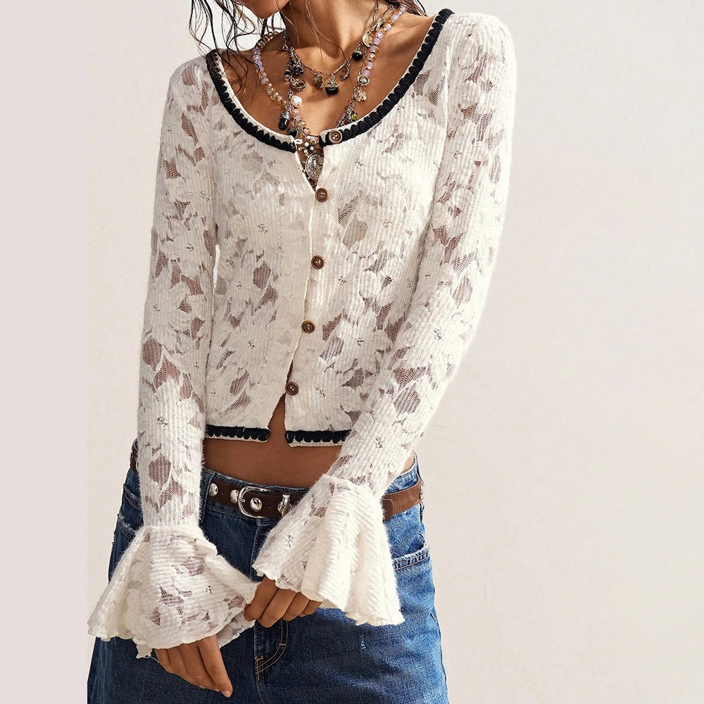 Damen Kuscheliger Mohair-Cardigan mit Zierblumen-Applikationen Drune