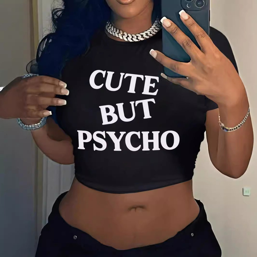 Damen Crop-T-Shirt mit inspirierendem Aufdruck und figurbetontem Schnitt Drune
