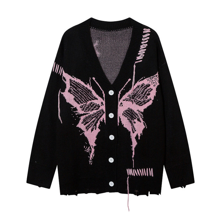 Damen lässige Strickjacke mit Schmetterlingsmotiv und auffälligen Details Drune