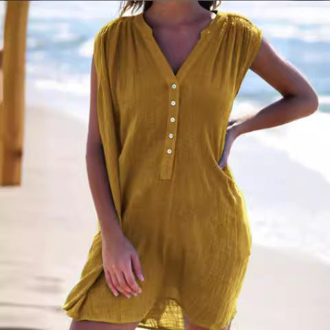 Damen Strandkleid mit Knopfleiste Drune