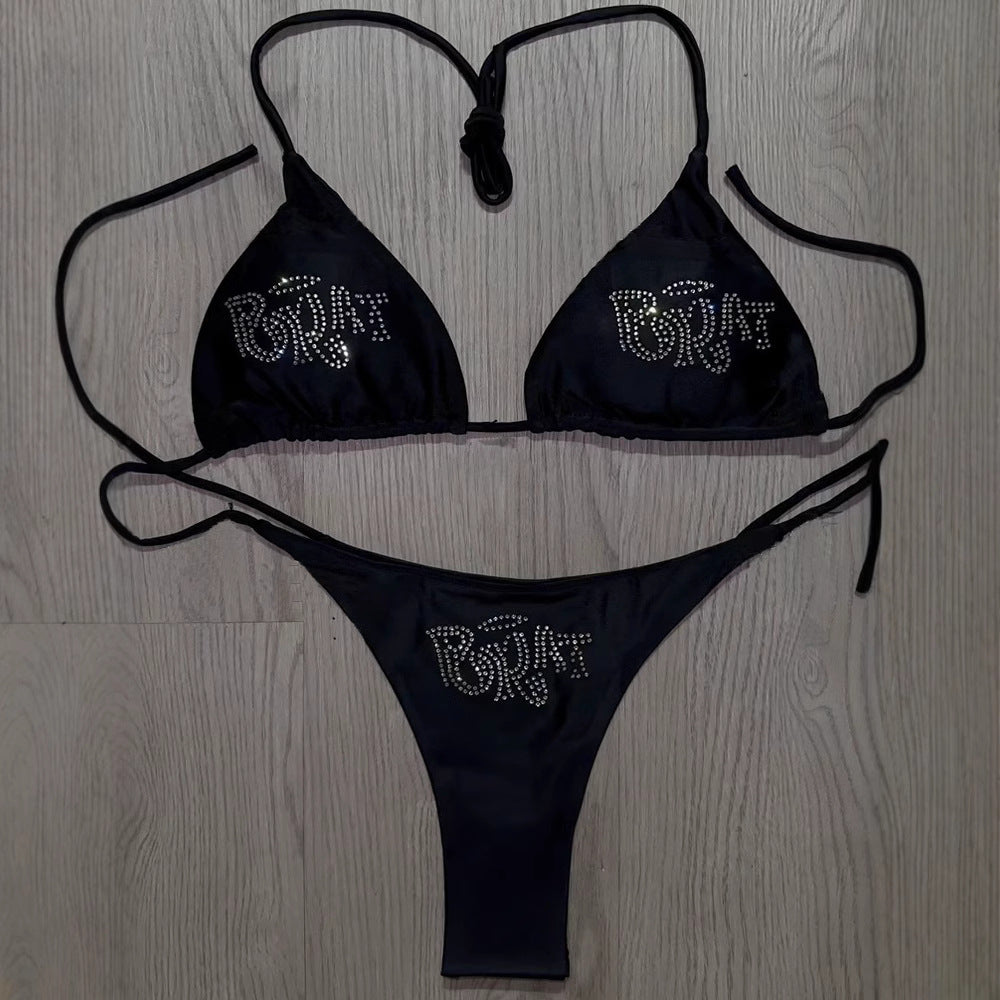 Damen Bikini-Set mit glitzerndem Druck und verstellbaren Trägern Drune