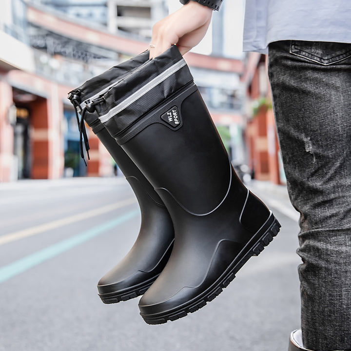 Herren Outdoor-Gummistiefel mit Thermokragen, Zugkordelverschluss und rutschfester Profilsohle Drune