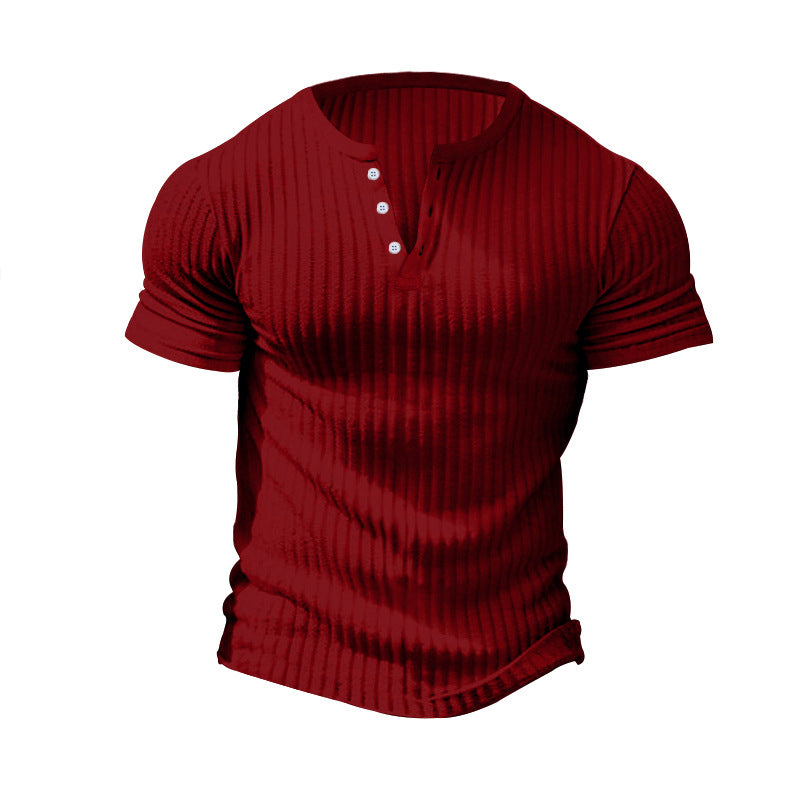 Herren nan eng anliegendes Kurzarm-Henleyshirt mit Rippenstruktur und kurzer Knopfleiste Drune