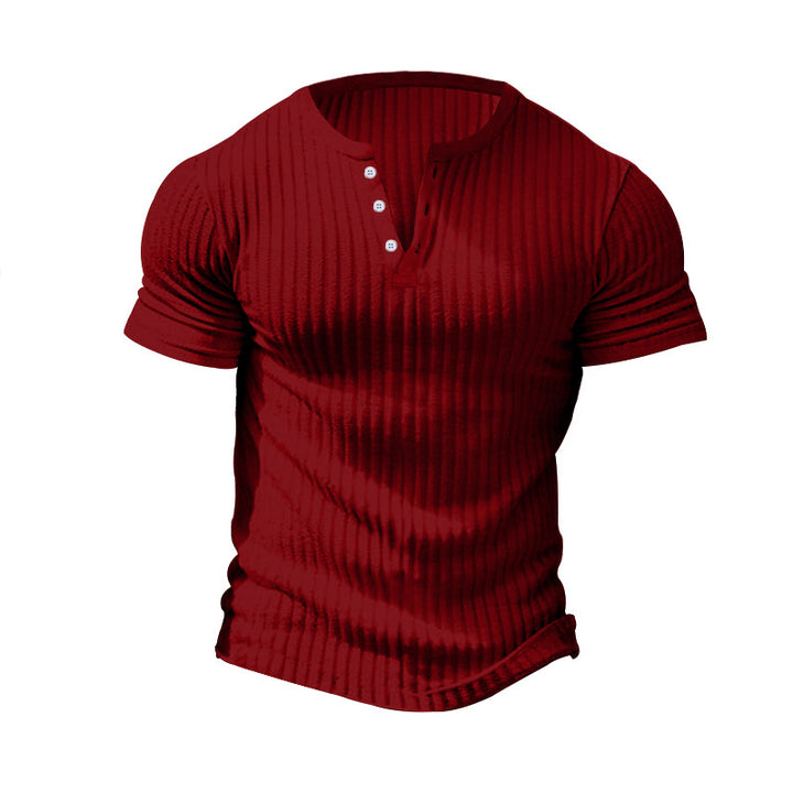 Herren nan eng anliegendes Kurzarm-Henleyshirt mit Rippenstruktur und kurzer Knopfleiste Drune