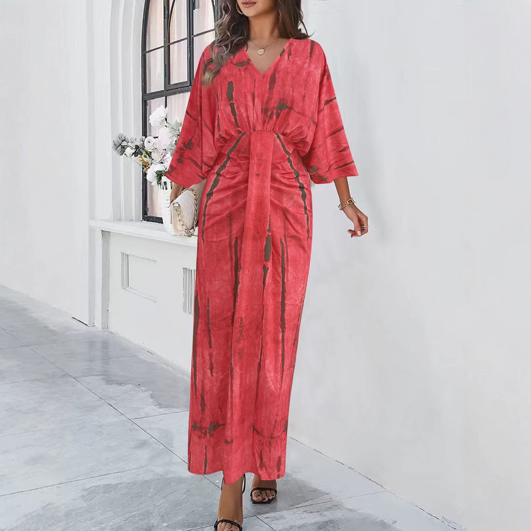 Damen Fließendes Maxikleid mit V‑Ausschnitt, Wickeloptik und dekorativem Taillenband Drune