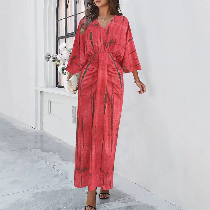 Damen Fließendes Maxikleid mit V‑Ausschnitt, Wickeloptik und dekorativem Taillenband Drune