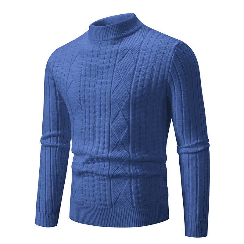 Herren Feiner Mockneck-Pullover mit Zopf- und Waffelstruktur körpernaher Passform Drune