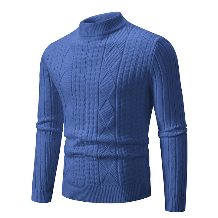 Herren Feiner Mockneck-Pullover mit Zopf- und Waffelstruktur körpernaher Passform Drune