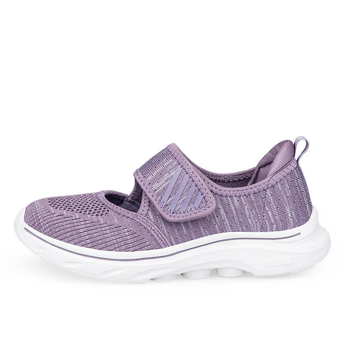 Damen nan Strick-Riemen-Sneaker mit Klettverschluss, gepolstertem Fußbett und stoßdämpfender EVA-Sohle Drune