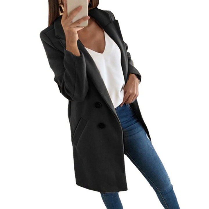 Damen Longline Wollmix-Mantel mit Reverskragen, doppelreihiger Knopfleiste und Eingrifftaschen Drune