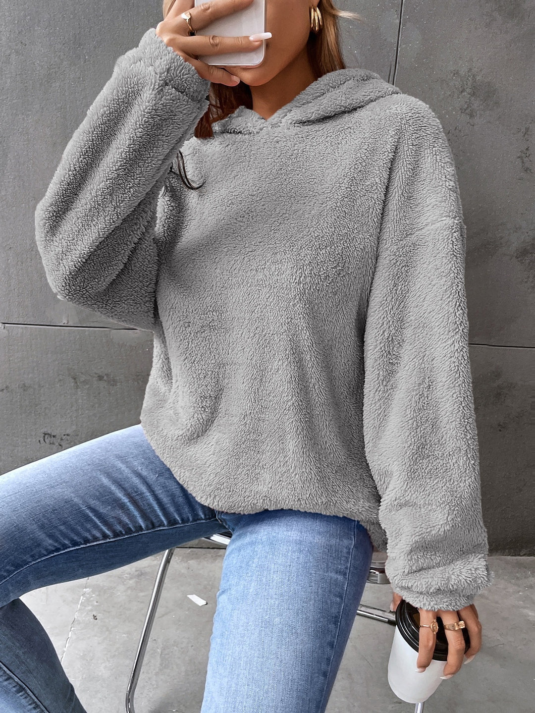 Damen Kuscheliger Hoodie mit Peter Pan Kragen Drune