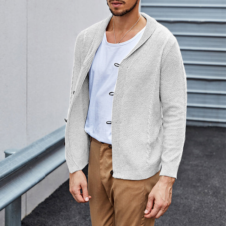Herren Feinstrick-Cardigan mit Schalkragen, Karabiner-Verschlüssen und Strukturstrick Drune