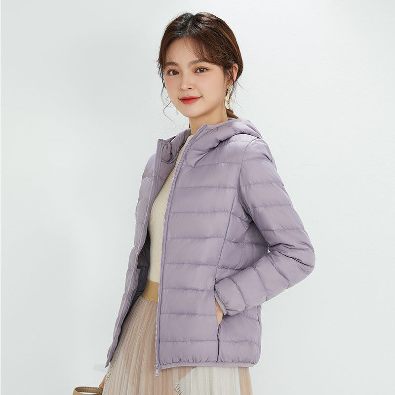 Damen Ultraleichte gesteppte Kapuzenjacke mit ultraflacher Thermowatte Drune