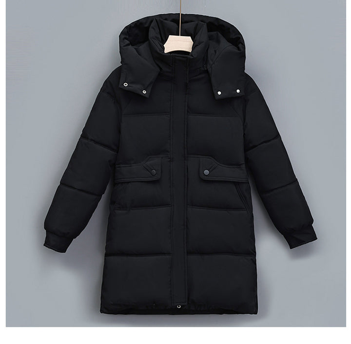 Damen nan langer thermogepolsterter Parka mit abnehmbarer Kapuze, verdecktem Reißverschluss und Klappentaschen Drune
