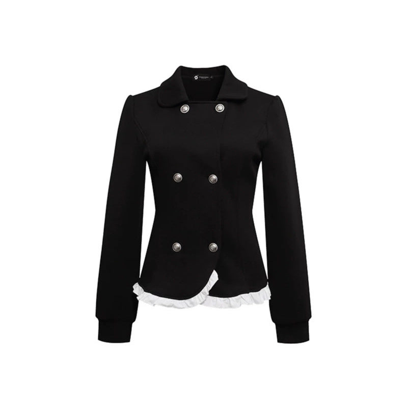 Damen Taillierte Sweatjacke im Peplum‑Stil mit Doppelreihe und Volantbesatz Drune
