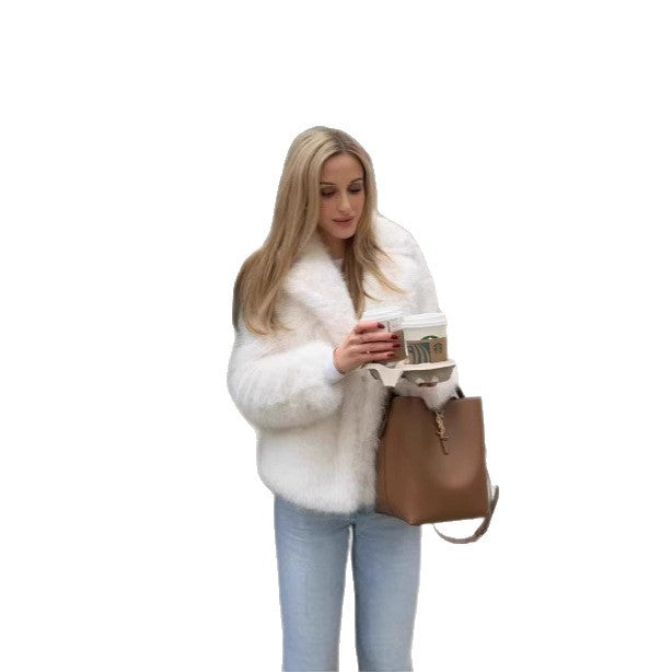 Damen Cropped Kunstpelzjacke mit soften Teddy-Finish, kastiger Passform und voluminösem Umlegekragen Drune