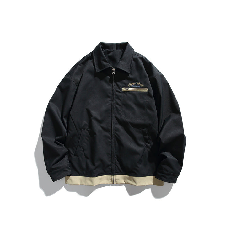 Unisex Boxy-Übergangsblousonjacke mit durchgehendem Reißverschluss, Brustzippertasche und kontrastiertem Rippsaum Drune