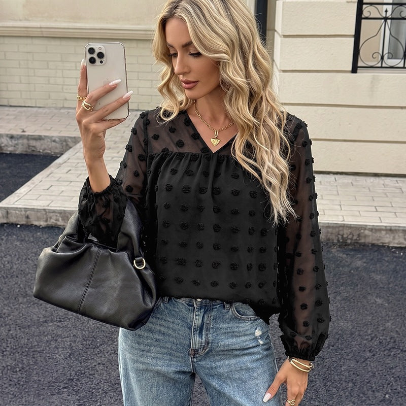 Damen Transparente Bluse mit Rüschendetails Drune