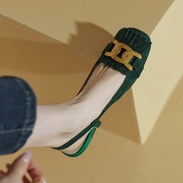 Damen elegante Slipper-Flats mit dekorativem Schnallen-Detail Drune