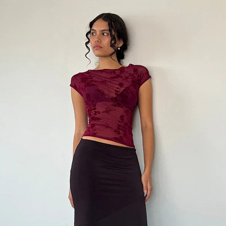 Damen Spitzenoberteil mit floralem Muster und transparenter Gestaltung Drune