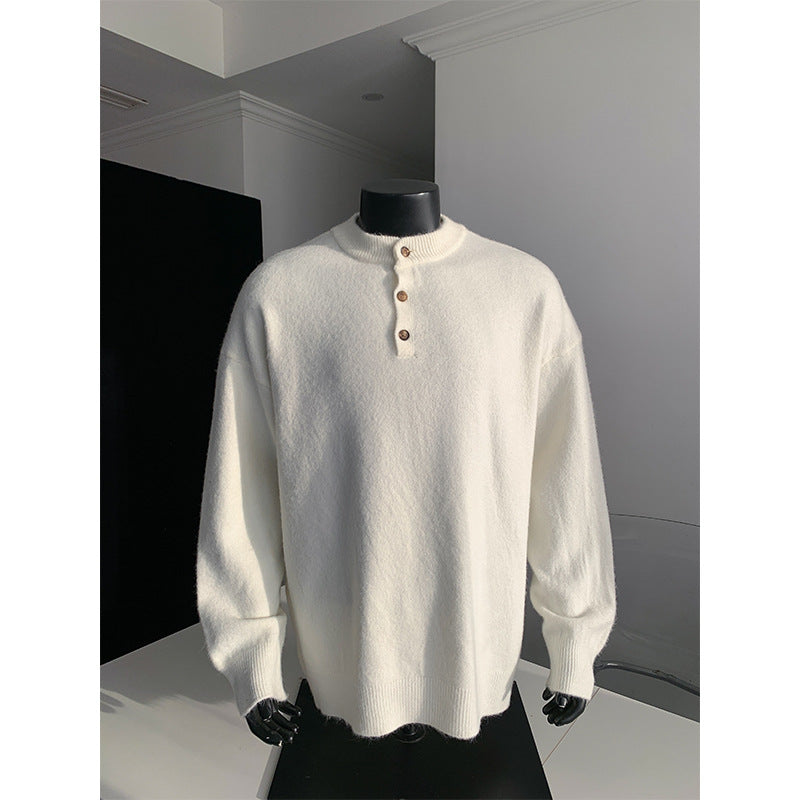 Herren Oversize-Strickpullover mit Henley-Kragen und Halbknopfleiste Drune