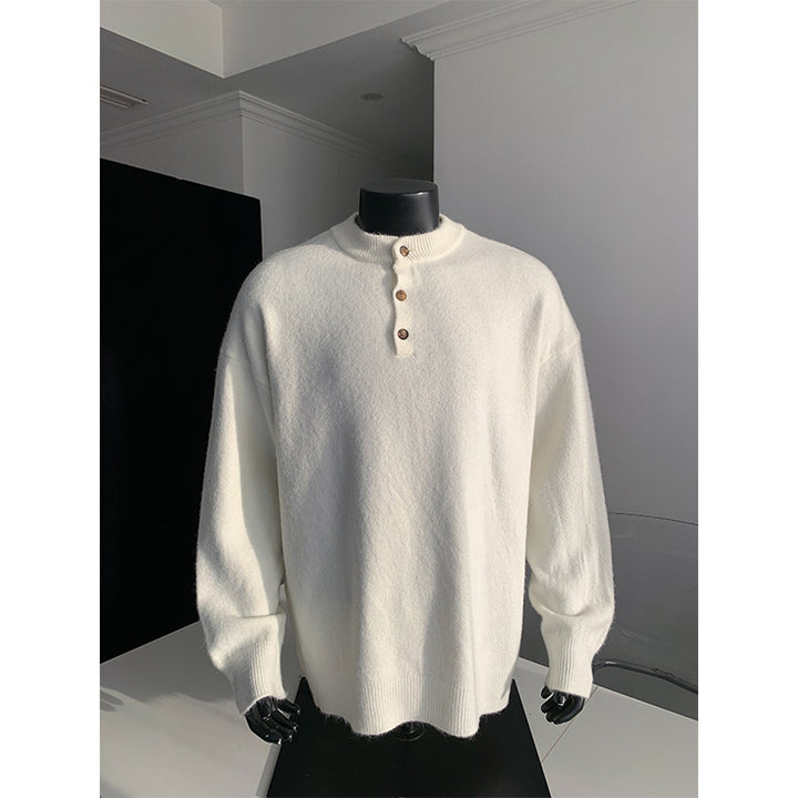 Herren Oversize-Strickpullover mit Henley-Kragen und Halbknopfleiste Drune