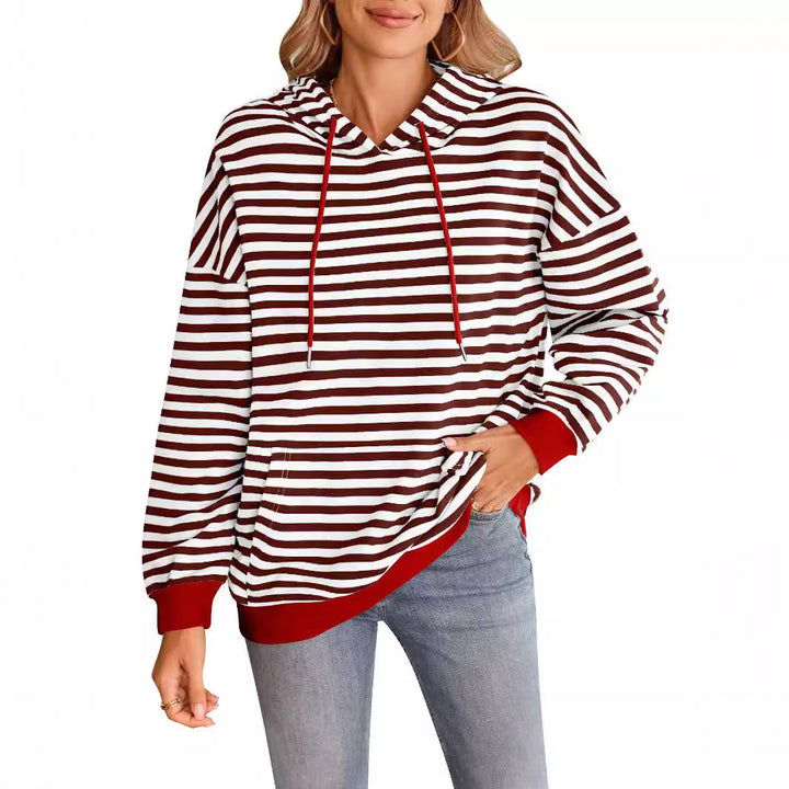 Damen gestreifter Kapuzenpullover mit stylischer Kängurutasche Drune