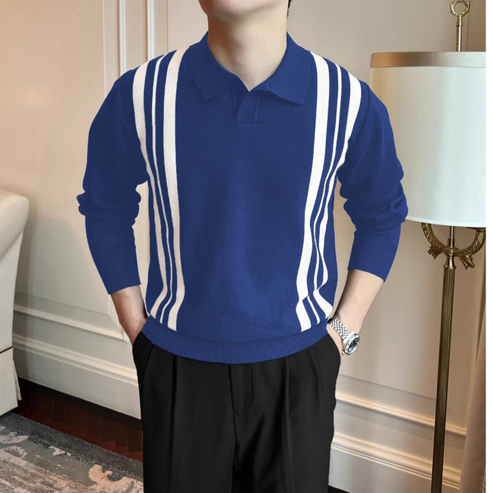 Herren Polokragen-Strickpullover mit markanten Längsstreifen und schmaler Passform Drune