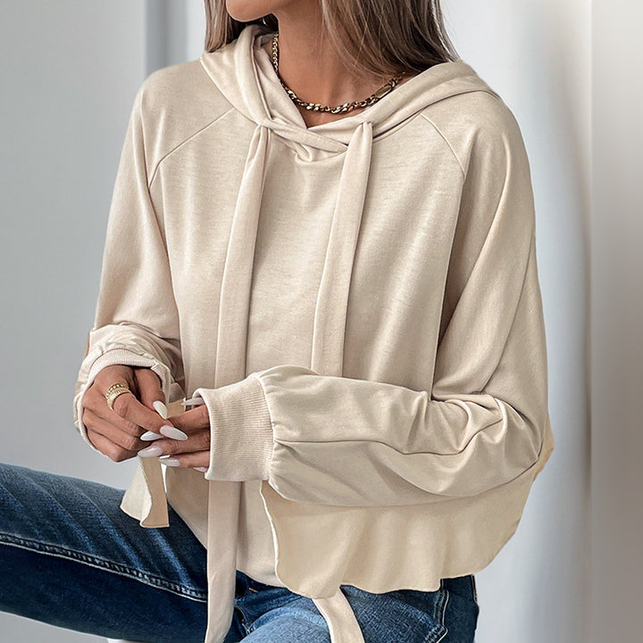 Damen Lässiger Oversize-Hoodie mit Kapuze, langen Kordelbändern und Raglanärmeln Drune