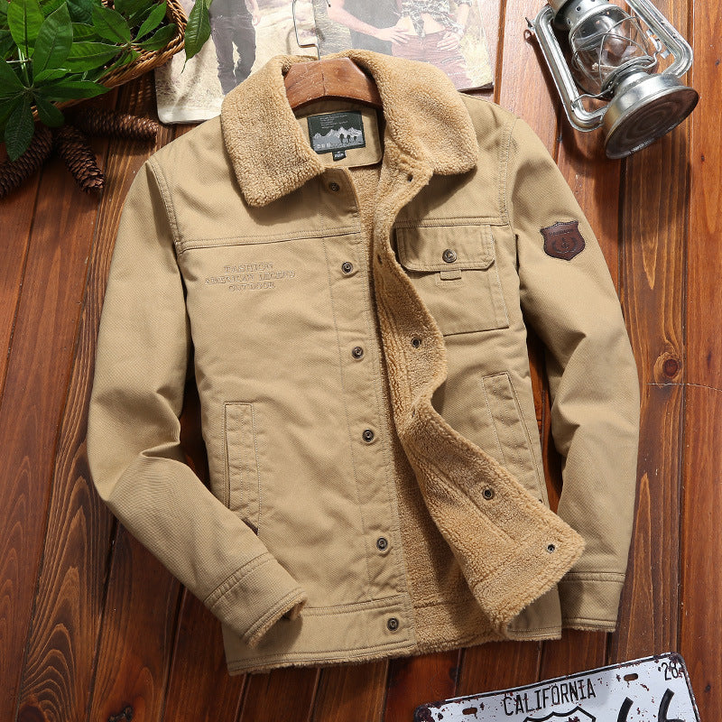Herren nan robuste Canvas-Arbeitsjacke mit komplettem Sherpa-Innenfutter, verdeckter Druckknopfleiste und funktionalen Brust- und Eingrifftaschen Drune