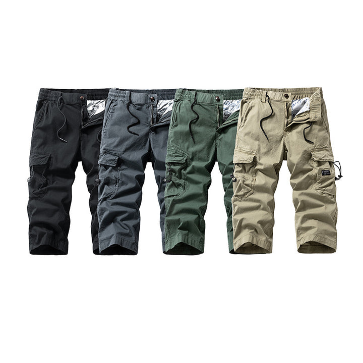Herren Knielange Cargo-Shorts aus robustem Baumwoll‑Twill mit Elastikbund und Multifachtaschen Drune
