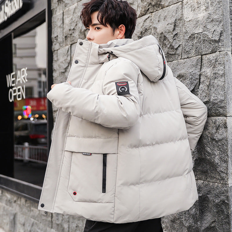 Herren wattierter Winterparka mit hochschließendem Stehkragen, abnehmbarer Kapuze und Multifunktions‑Taschen Drune